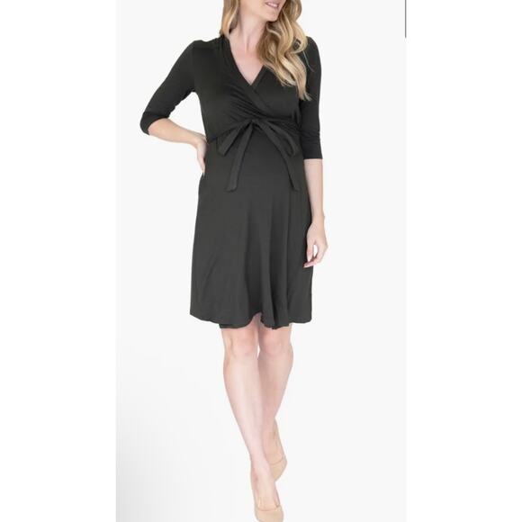 Angel Maternity Empire Waist Maternity/Nursing Wrap Dress Size L Black NWT $80 - Picture 1 of 16